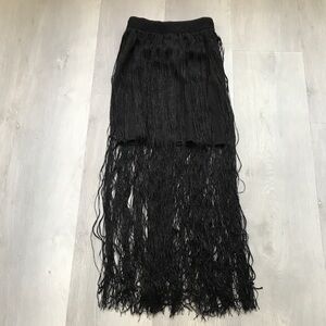 H&M FRINGE MIDI SKIRT BLACK BOHO FESTIVAL COACHELLA WOMENS XS